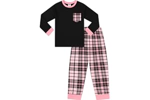 ThePyjamaFactory Pyjama Long en Coton à Carreaux Noirs et Roses pour Filles Pyjama pour Enfants