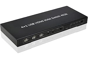 ADWITS 4K HDMI KVM przełącznik z USB 2.0 hub, 4 wejście 1 wyjście z automatycznym przełączaniem skanowania przycisku naciśnięcie skrótu klawiaturowego mysz, kompatybilny z Windows Mac Linux PC,