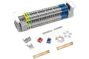 JINXIAN JINXM UK-2.5 Kit de Borniers de Rail DIN Connecteur de Bornier Connecteur de Boite Borniers sur Rail Din Bornier Blocs de Mise à la Terre Rails en Aluminium Capuchons Supports Cavaliers de Pont