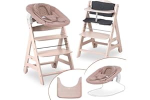 hauck Hochstuhl Beta+ Newborn Set - Babyhochstuhl Set ab Geburt mit 2in1 Neugeborenen Aufsatz Bouncer, Sitzpolster und Essbrett - Whitewashed | Bambi