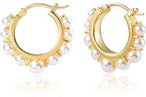 ALEXCRAFT kolczyki z pereł kolczyki koła złote perły złote kolczyki damskie złote kolczyki koła prezent dla kobiet dziewczyna mama dziewczyny