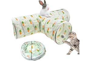 Vehomy Cat Tunnel Bunny Rabbit Kitten 3 Way Collapsible Tunnel with Cute Carrot Patterns Small Pet Hideout Activity Tunnel Tube Toy for Rabbit Cat Bunny Kitten Dwarf Guinea Pig T Shape