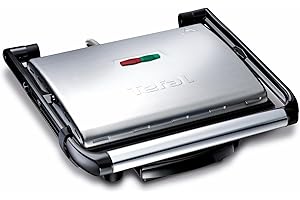 ‎TEFAL Tefal Kontaktgrill Inicio GC241D, Elektrogrill/Sandwichtoaster, Fettarmes Grillen, Panini, Toasts, Steak, Gemüse, Antihaftbeschichtete Grillplatten, 2000W, 36.3x10.8x33.2cm, Edelstahl/Schwarz