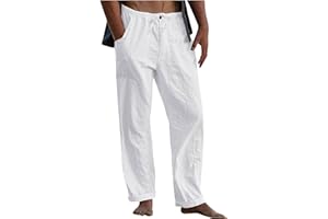 KQIVAM 2025 Pantalon Lin Homme Taille Elastique été Yoga Pantalons Hommes Lin et Coton Décontracté Pantalon Toile Été Pant Léger Taille Elastique Coupe Droite avec Cordon de Serrage Vêtement Pas Cher