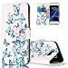 Produktbild EMAXELERS Samsung Galaxy s7 Hülle Flip Schale Brieftasche Standfunktion und Karte Halter Etui Kartenfächer Wallet Tasche Etui für Samsung Galaxy s7,Many Blue White Butterflies