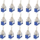 CESFONJER 15 Pieces Mini Toggle Switch, AC 125V 6A ON-ON 3 Pins 2 Positions SPDT Rocker Switch Blue