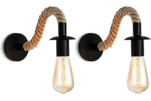 is Tycons Wall Light Vintage Hemp Rope Industrial Wall Light Retro E27 in Industrial Design Wall Spotlight Country House for Bedroom Bed Living Room Cafe (No Plug 2 Pieces)