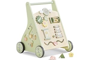 Asweets Trotteur en Bois Pour Bébé, Centre d'Activités Multiples Montessori Pour Garçons Et Filles de 12+ Mois, Jouet Éducatif à Pousser Et à Tirer (Vert)