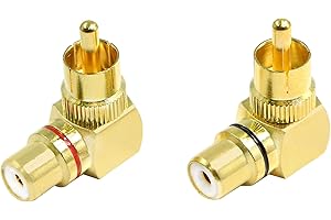 PNGKNYOCN - Adattatore ad angolo retto RCA, 90 gradi placcato oro, connettore AV stereo maschio a femmina per connessione audio stereo (confezione da 2)