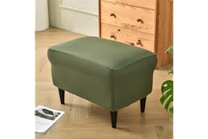 Highdi Stretch Ottoman Cover Rectangle Solid Color Footstool Slipcover with Elastic Bottom, Removable Washable Pouffe Cover Footrest Stool Protector for Living Room Bedroom (Matcha Green)