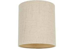 Contemporary and Sleek Taupe Linen Fabric Small Cylindrical Lamp Shade 60w Maximum | 16cm Width | for Table Lamp, Wall or Pendant Light Fitting | Inner Satin Lining by Happy Homewares