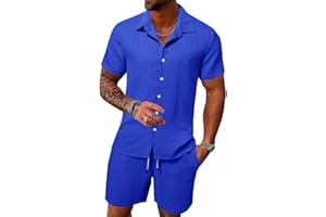 HOEFIRM Mens Tracksuit Polo Shirt Summer Set 2 Piece Suit Button Short Sleeve Beach Joggers Gym Top Casual Sport Sweat Activewear