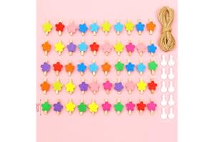 DUORIES Pinzas de madera para la ropa, 50 mini pinzas de madera + 10 m de cuerda de yute, pinzas decorativas para fotos y manualidades, pinzas decorativas para cuerdas fotográficas, flores