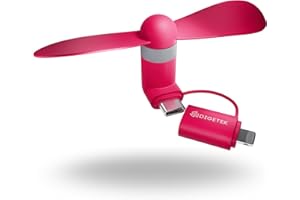 DIGETEK Mini Travel Fan for Smartphone – USB-C & Lightning Cooling Fan, Pocket-Sized, Ultra-Quiet, Compatible with iPhone, Samsung & More (Pink)