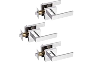 Probrico 3 Pack Passage Door Lever Stainless Steel Internal Door Handle Knob Sets Polished Chrome