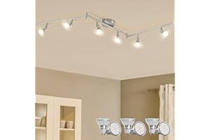 Bojim Faretti LED da Soffitto Orientabili Lampada, Plafoniera Lampadario Applique Interno, Parete Barra Luci Inclusi 6 x 6W GU10 Moderni, per Bagno Cucina Camera Corridoio, Bianco Caldo, Nichel Opaco