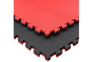 JOWY Tatami Puzzle para Gimnasio, Artes Marciales, Judo, Karate, Taekwondo, Yoga, Fitness y Zonas de Estiramiento | 1x1m | 2,5 cm Grosor | Acabado T | Color Rojo/Negro (9 Unidades)