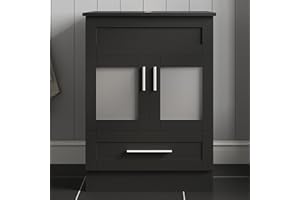 ARTETHYS Bathroom Sink Cabinet, 60cm Bathroom Storage Cabinet with 2 Doors and a Drawer, Vanity Units, Modern Black Cabinets Free Standing Without Sink