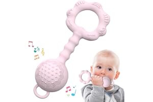 ETETOO Jouet Bebe 6 Mois, Hochet Bebe 0-3 Mois, Hochet Et Jouet De Dentition 2 En 1 Pour Apaiser Les Gencives Douloureuses Et Divertir Les Tout-Petits, Silicone De QualitÉ Alimentaire(Rose)