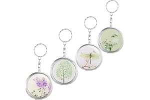 OHAODUO Set di 4 portapillole rotonde in metallo, da viaggio, con portachiavi a 3 scomparti, portapillole con specchio, portapillole da viaggio