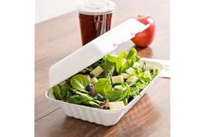 HOT BARGAINS 50 X bagasse takeaway containers 9 x 6 Clamshell Takeaway Food Containers Size (232x155x78mm) For Hot Or Cold Food - Manufacturer Sealed packaging (Hygiene Proof)