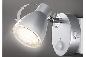 TRANGO 2635-014 Lampka nocna LED z czujnikiem *MILO* z czujnikiem ruchu i funkcją automatyczną w kolorze srebrnym światło bezpieczeństwa bezpośrednie 230V lampka cokołowa, kinkiet, lampka orientacyjna