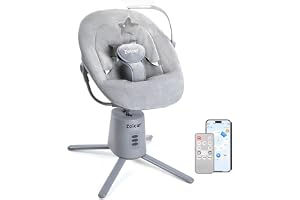 Zoicay Elektrisk Babygunga med 3 Lägen & 5 Hastigheter | Justerbart Säte 5-punktssele Fjärrkontroll & Bluetooth Timer & Musik