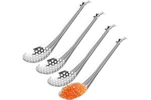 Volumoon 4pcs Cucchiaio Caviale, Cucchiaio Forato Molecolare, Cucchiaio per Sferificazione, Cucchiai da Portata in Acciaio Inox, Piccolo Cucchiaio Scanalato in Acciaio, Adatto a Casa Cucina Ristorante