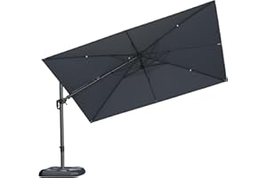 PURPLE LEAF 3.5 X 2.5 M Garden Cantilever Swivel Parasol, Large Rectangular Patio Umbrella with Crank Handle and Tilt for Balcony and Outdoor, Grey