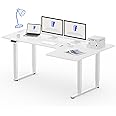FLEXISPOT L Shape 4 Legs Electric Standing Desk 160 * 110cm Dual Motors Height Adjustable Desk with Splice Board Home Office Computer Workstation Electric Sit Stand Up Desk(White Frame+White Top)