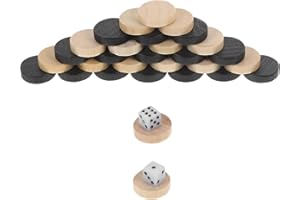Toyvian Lot de 30 pièces d'échecs en bois - Backgammon - Accessoires de jeu de société - Avec dés - Pour jeu de société - Jeu de table