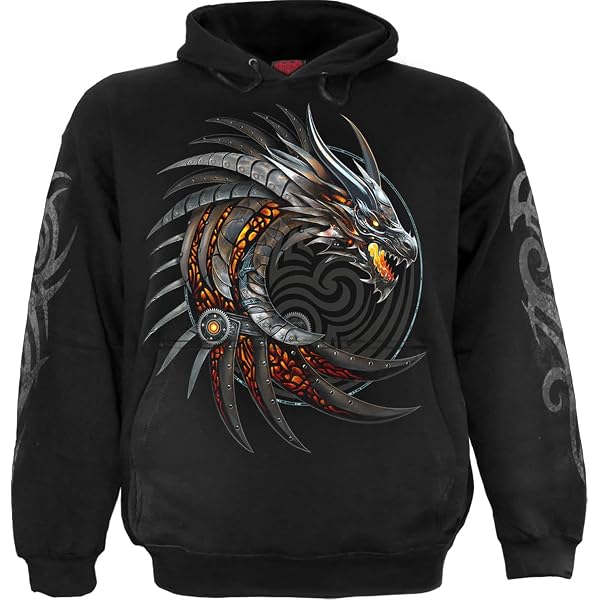 Spiral Winged Skeleton Graphic Hoody – Black Pullover Hoodie, 100% Cotton, Size Small - View #8
