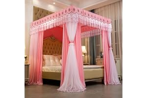 YXZN Bettvorhang Himmelbett Himmelbett Doppelschicht Prinzessin Vorhänge Baldachin für Mädchen Einzel-/Kingsize-Bett mit Rahmen