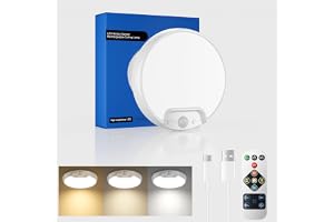 Homelist Badrumstaklampa med rörelsedetektor, 8 000 mAh, 1 styck | Uppladdningsbar LED-taklampa med 3 färgtemperaturer och fjärrkontroll för trappor, hall, sovrum och balkong