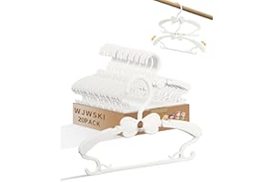 WJWSKI Perchas para niños, 29 – 37 cm, 20 Unidades, apilables, con Soporte para Pantalones, Ahorro de Espacio, Perchas para niños, de plástico Antideslizante, Color Blanco