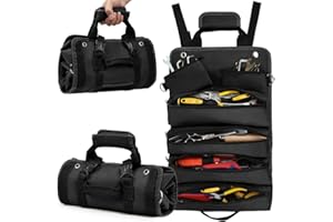 Adiwo Bolsa herramientas, Bolsa Multiusos Enrollable, Organizador de Rollos de Herramientas con 6 bolsillos con cremallera, Tejido Oxford 600D, Para Carpinteros Electricistas Electricistas (Negro)