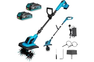 Yofidra Cordless Soil Tiller, Electric Garden Rotavator, Cultivation Depth 6.7", Cultivation Width 9"(23cm), with 2x 2.0Ah Batteries, Powerful Cultivator Garden Tool for Weeding and Soil Loosening