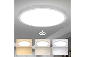 Yafido 28W Radar 3 Tonos de Luz LED Interior con Sensor de Movimiento, IP56 Redondo Plafon con Sensor de Movimiento, Lampara Techo Exterior Crepuscular 220V para Pasillo Entrada Escalera Garaje
