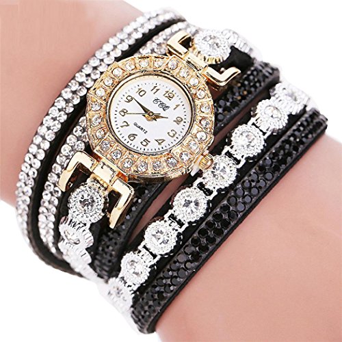 Preisvergleich Produktbild Uhren für Frauen, Winkey Fashion Casual Analog Quarz Armbanduhr Frauen Strass Aufziehen Handgelenk Uhren Armbänder Armreif, mehrfarbig