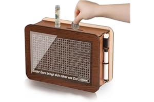 KJSXUUE Spardose aus Holz mit Zähler 10000€– Wiederverwendbare Retro Sparbüchse – Sparbox mit Zahlen zum Ankreuzen, inkl. Marker – Perfekt für individuelles Sparziel und Aufbewahrung (braun, 10000)