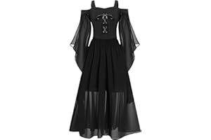Alvivi Dziewczęca sukienka średniowieczna z odsłoniętymi ramionami, wiktoriańska, renesansowa, sukienka vintage, retro, sukienka maxi, Halloween, karnawał