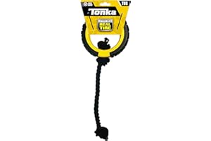 TONKA Nerf Dog Mega Tread Rope Tug Dog Toy, Lightweight, Durable and Water Resistant, 15 Inches, for Medium/Large Breeds, Single Unit, Yellow/Black