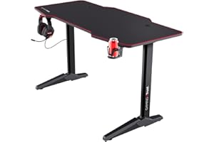Trust Gaming Scrivania XL 140 x 66 cm GXT 1175 Imperius, Grande Tavolo Gaming con Sistema di Gestione dei Cavi, Supporto Cuffie e Portabicchiere, per Computer, PC, Ufficio - Nero