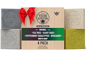 Viking Revolution - Męskie mydło do mydła, 4 x 140 g, różne zestawy z drzewem herbacianym, Clary Sage, eukaliptus miętowy, bergamotka, męski pasek do mydła z olejkami eterycznymi tłoczonymi na zimno,