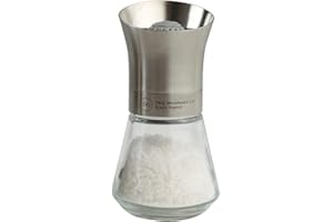 T&G CrushGrind Salt Mill with Glass Base |12.5cm, Stainless Steel | Gourmet Fully Adjustable Ceramic Manual Grinder | Shaker | Coarse & Fine | Easy Fill