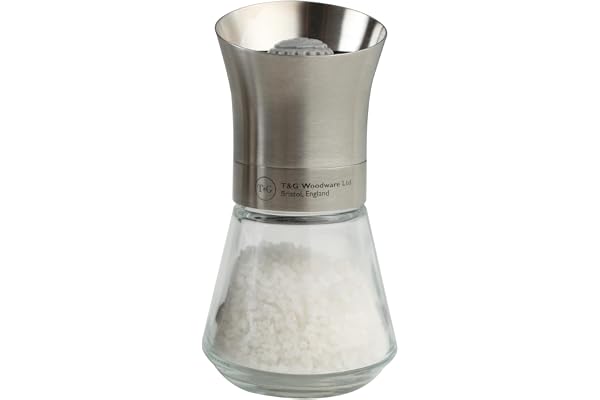 T&G CrushGrind Moulin à sel en Acier Inoxydable avec Base en Verre Argenté 12,5 cm