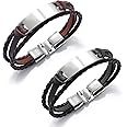 ORiTi 2PCS Mens Leather Bracelets Premium Braided Leather Bracelets for Men with Stainless Steel Magnetic Clasp Braided Bracelets for Men Leather Cuff Mens Boys Bracelet