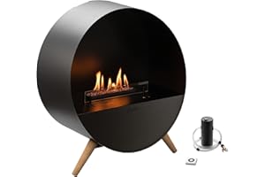 Planika Bubble Wall & Floor - Bioéthanol Cheminée à Poser au Sol - Chauffage Intérieur - Intelligente, Autonome - À Télécommande - Moderne, Minimaliste - Acier Inoxydable - Noir