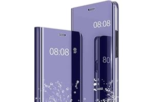 JIAFEI Hülle Kompatibel mit Samsung Galaxy A35 5G, Spiegel Handyhülle PU Leder Flip Business-Stil Case Cover, Stand Mirror Ledertasche BookStyle Schutzhülle. Lila Blau