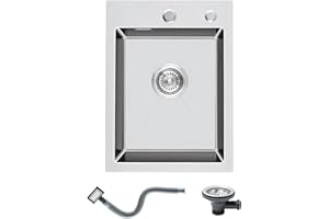KINKIBOS 304 Stainless Steel Kitchen Sink 35 x 45 cm, Small Kitchen Sinks, Topmount Sink with Tap Hole and Overflow (Without Drain Pipe), 1 Bowl, Brushed